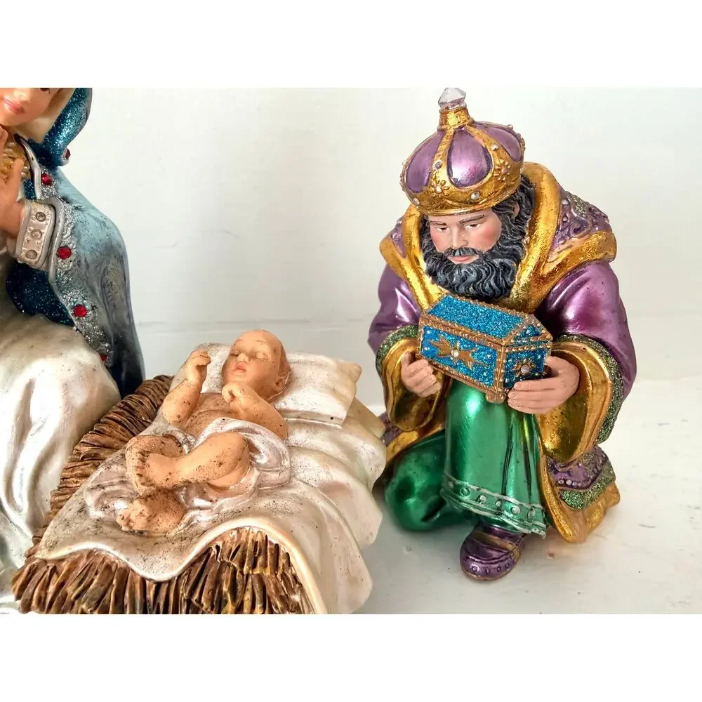 Vintage Hawthorne Village Jeweled Nativity Mary Baby Jesus King Balthazar